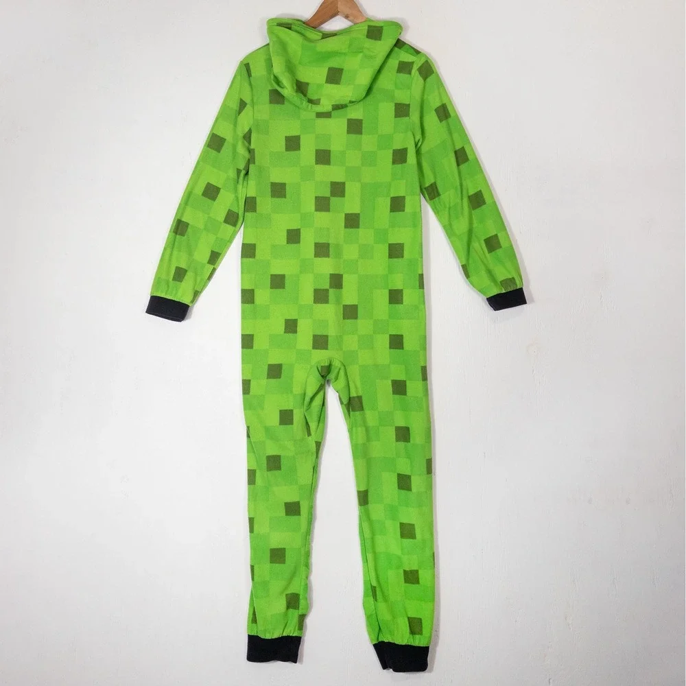 Minecraft Creeper Kids 14 Green Hooded Fleece Costume Fleece Pajama Sleeper